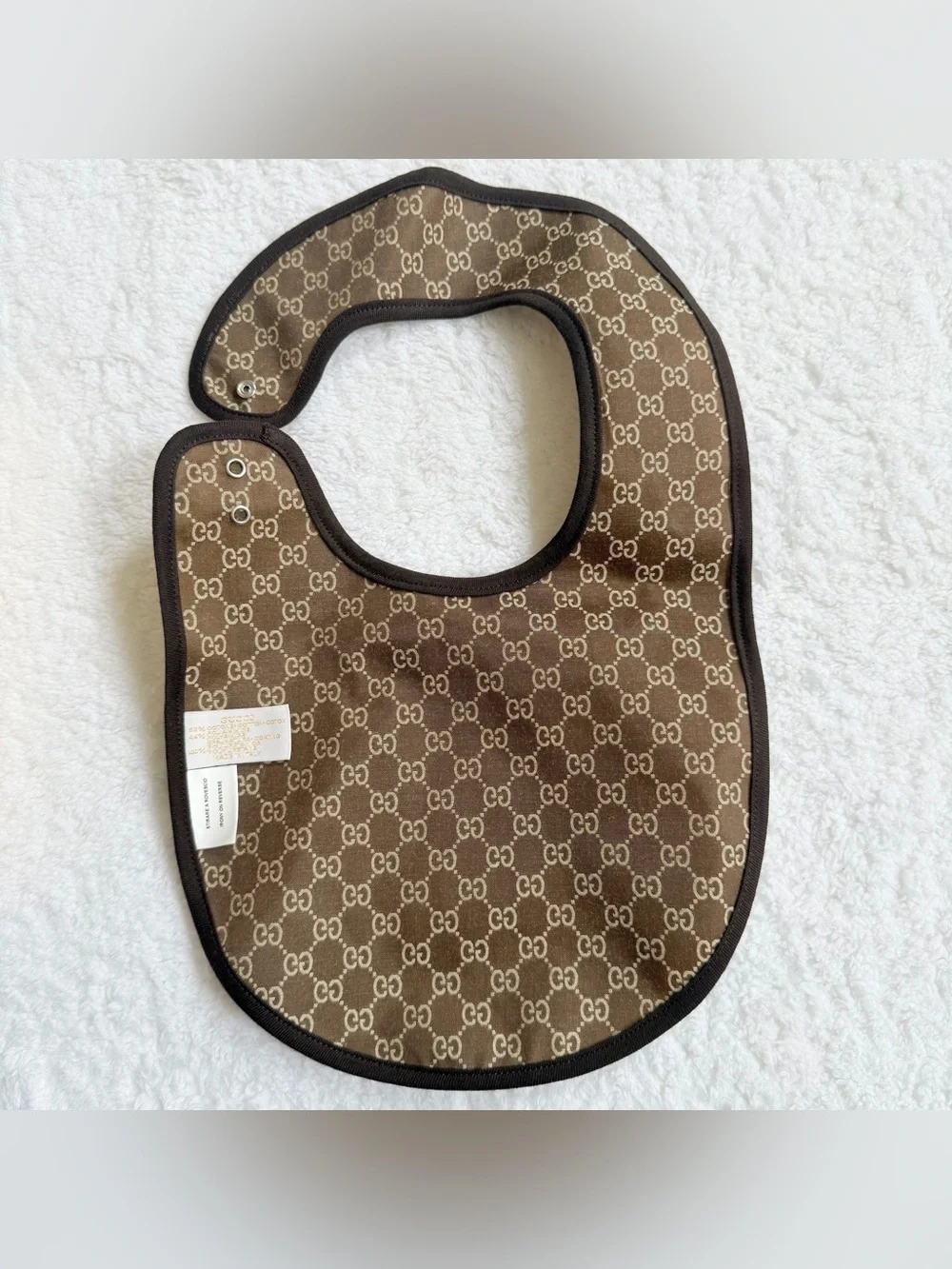 Gucci Coated GG Canvas Bib Brown Cotton Baby Unisex Boy Girl Authentic Infant